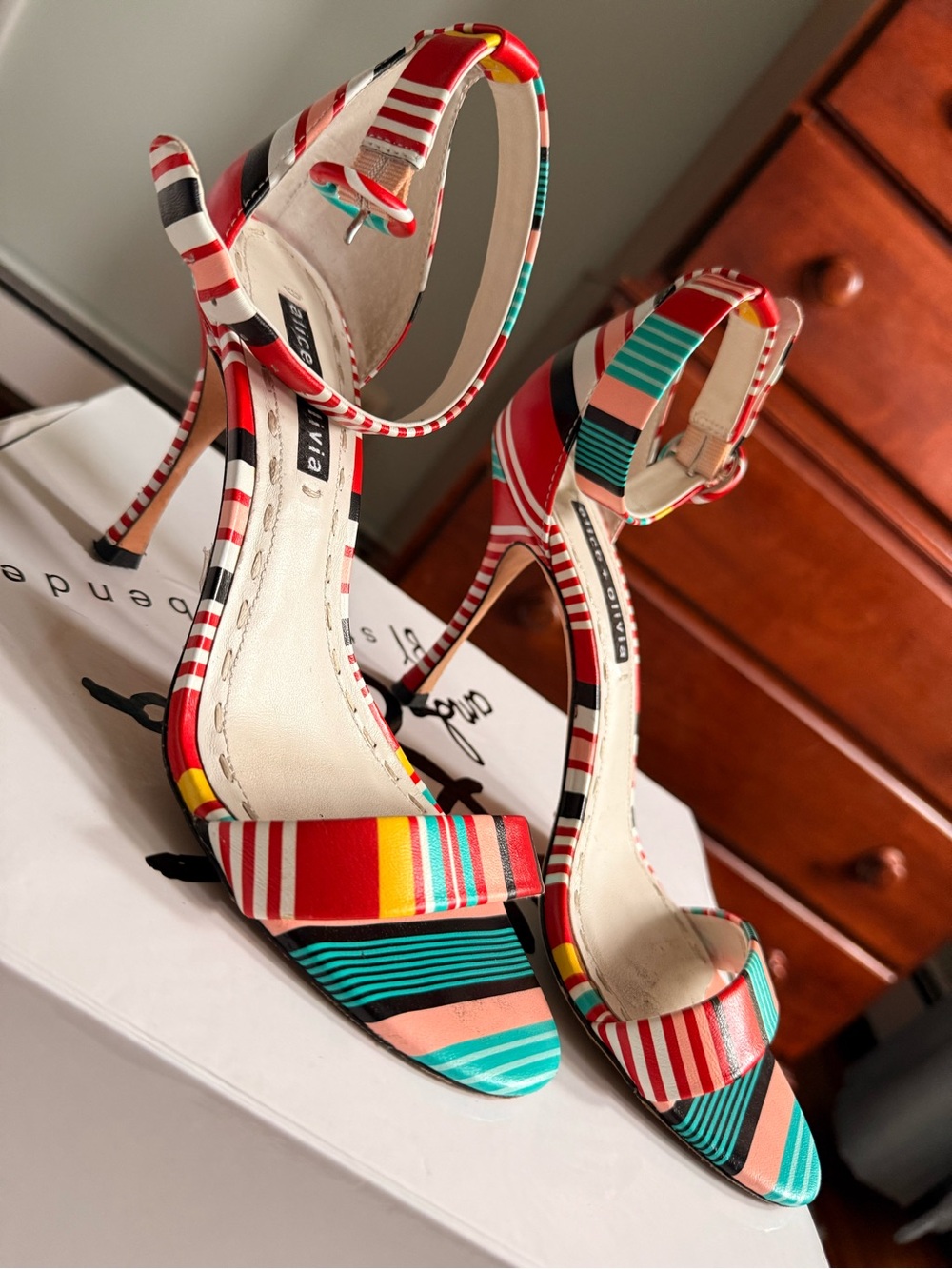 Striped Multicolor Ankle-Strap Heels - Women